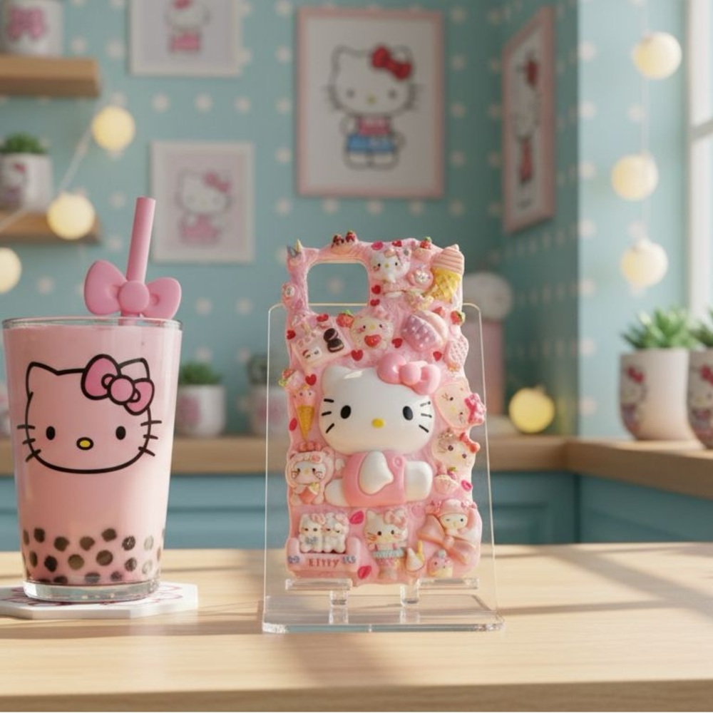Phone case Handmade Hello Kitty Pink Decoden custom for any phone model
